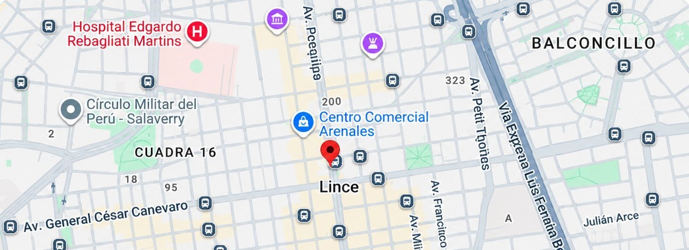 Mapa de ubicación: Av. Arequipa 1860, Lince, cerca del Centro Comercial Arenales